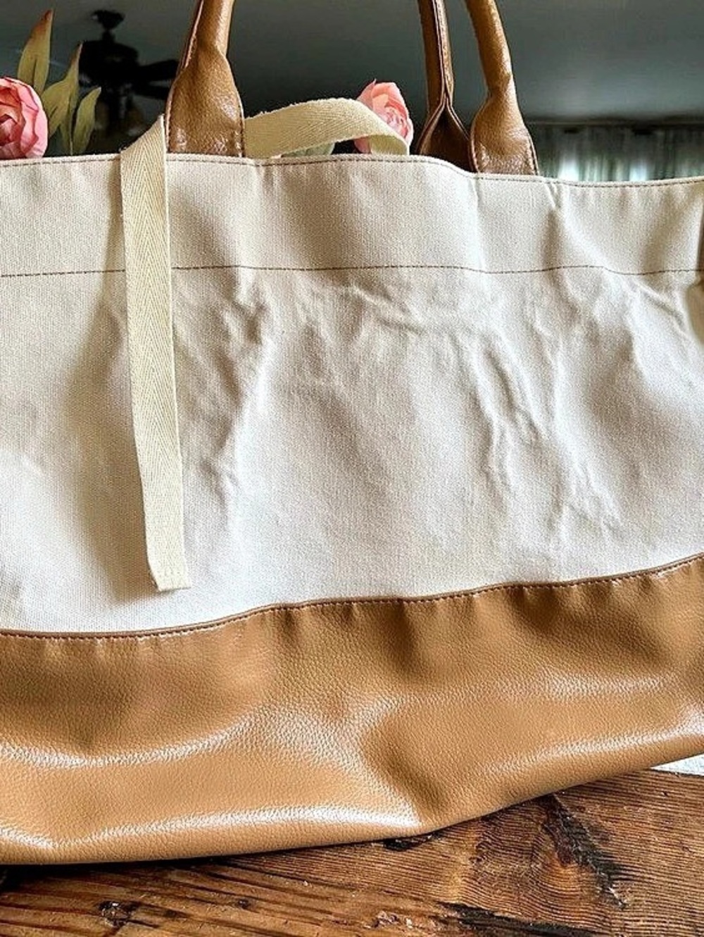 Carolina Herrera Color Block Tote in Brown & Cream